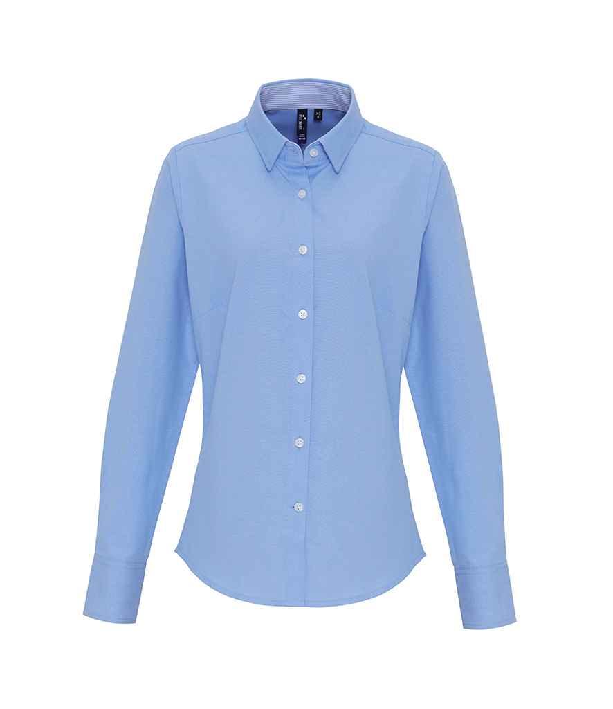 Premier Ladies Long Sleeve Striped Oxford Shirt | Oxford Blue Shirt Premier style-pr338 Schoolwear Centres