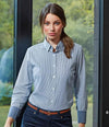 Premier Ladies Long Sleeve Striped Oxford Shirt | White/Navy Shirt Premier style-pr338 Schoolwear Centres