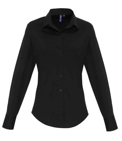 Premier Ladies Long Sleeve Stretch Fit Poplin Shirt | Black Shirt Premier style-pr344 Schoolwear Centres