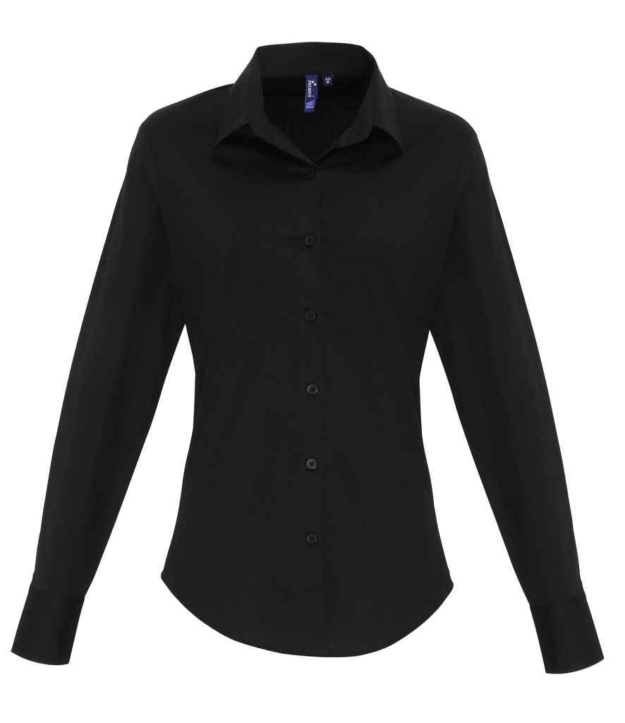 Premier Ladies Long Sleeve Stretch Fit Poplin Shirt | Black Shirt Premier style-pr344 Schoolwear Centres