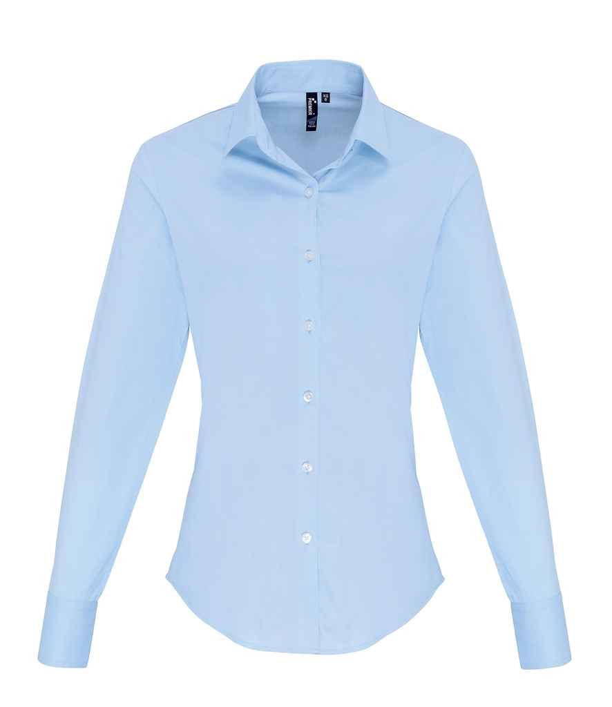 Premier Ladies Long Sleeve Stretch Fit Poplin Shirt | Pale Blue Shirt Premier style-pr344 Schoolwear Centres