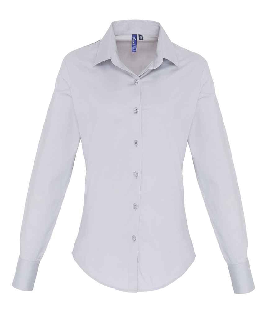 Premier Ladies Long Sleeve Stretch Fit Poplin Shirt | Silver Shirt Premier style-pr344 Schoolwear Centres