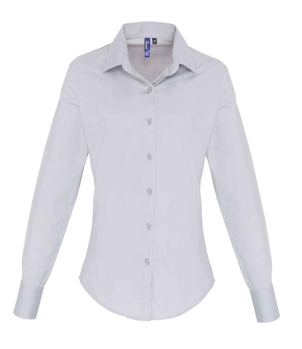 Premier Ladies Long Sleeve Stretch Fit Poplin Shirt | Silver Shirt Premier style-pr344 Schoolwear Centres