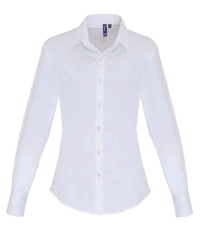 Premier Ladies Long Sleeve Stretch Fit Poplin Shirt | White Shirt Premier style-pr344 Schoolwear Centres
