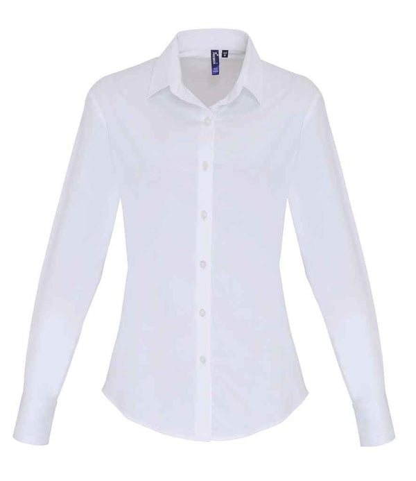 Premier Ladies Long Sleeve Stretch Fit Poplin Shirt | White Shirt Premier style-pr344 Schoolwear Centres