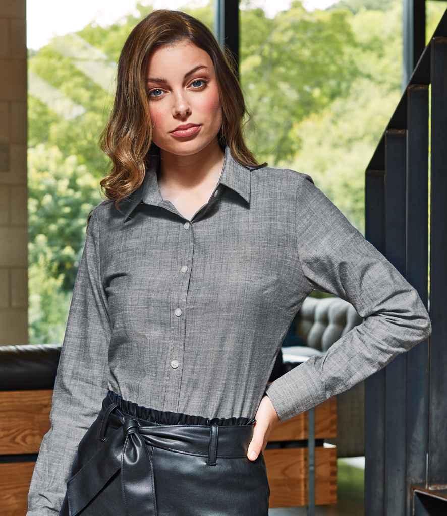 Premier Ladies Long Sleeve Chambray Shirt | Grey Shirt Premier style-pr345 Schoolwear Centres