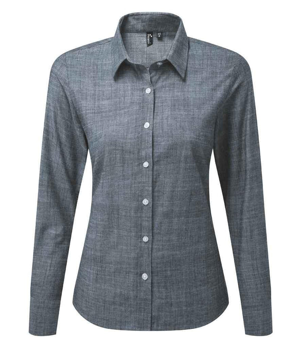 Premier Ladies Long Sleeve Chambray Shirt | Indigo Shirt Premier style-pr345 Schoolwear Centres