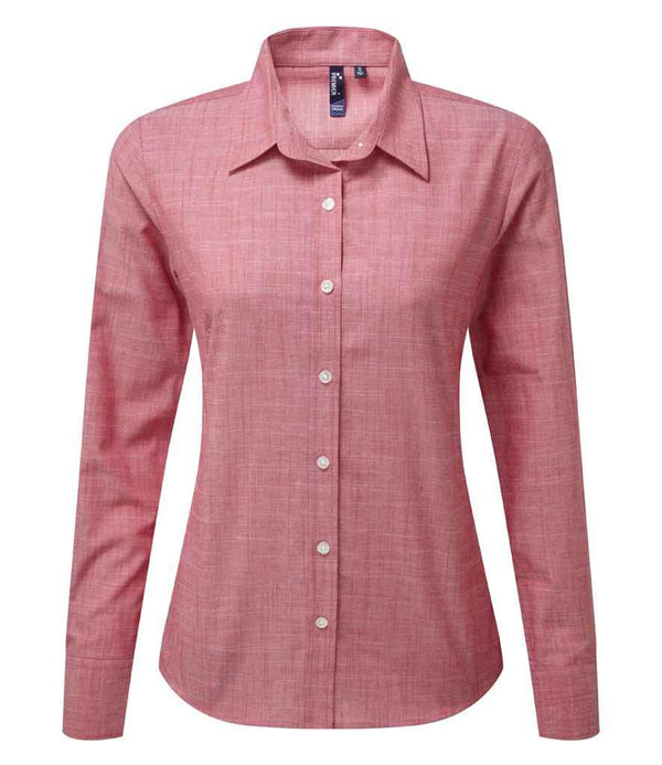 Premier Ladies Long Sleeve Chambray Shirt | Red Shirt Premier style-pr345 Schoolwear Centres