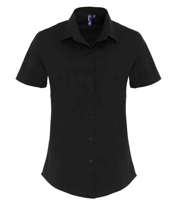 Premier Ladies Short Sleeve Stretch Fit Poplin Shirt | Black Shirt Premier style-pr346 Schoolwear Centres