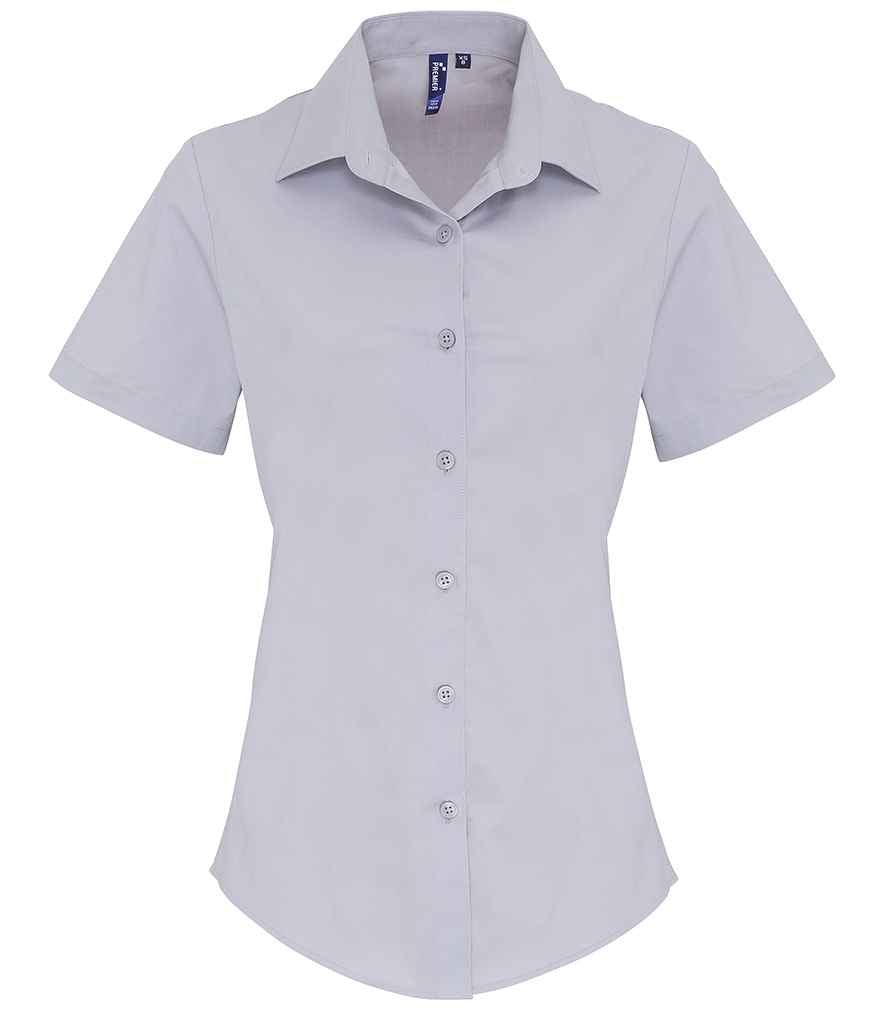 Premier Ladies Short Sleeve Stretch Fit Poplin Shirt | Silver Shirt Premier style-pr346 Schoolwear Centres