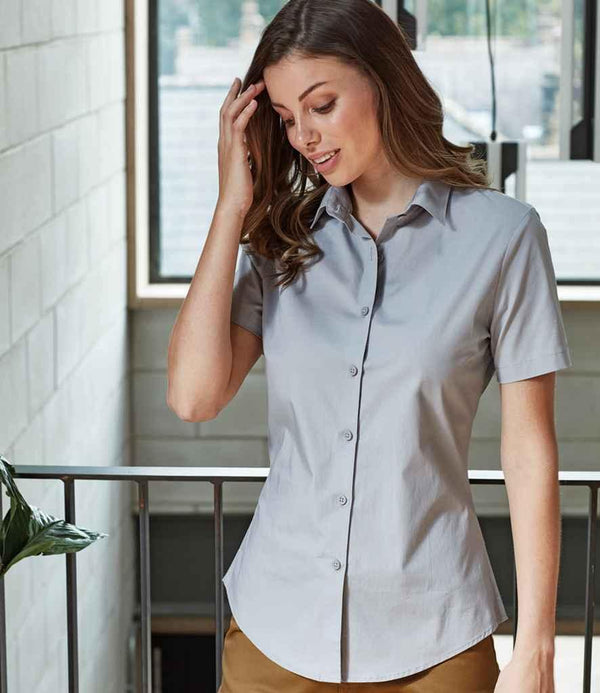 Premier Ladies Short Sleeve Stretch Fit Poplin Shirt | Silver Shirt Premier style-pr346 Schoolwear Centres