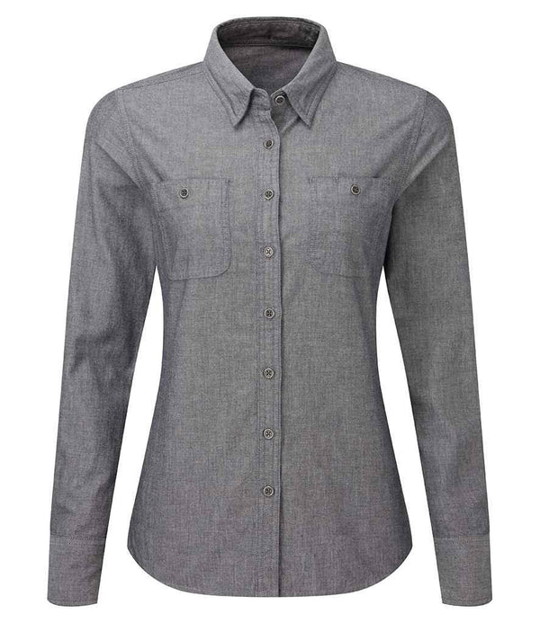 Premier Ladies Organic Fairtrade Certified Long Sleeve Chambray Shirt | Grey Denim Shirt Premier style-pr347 Schoolwear Centres