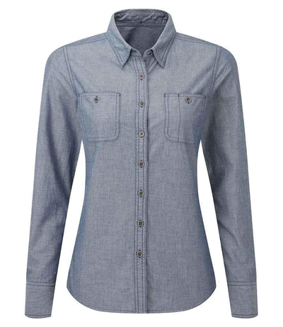 Premier Ladies Organic Fairtrade Certified Long Sleeve Chambray Shirt | Indigo Denim Shirt Premier style-pr347 Schoolwear Centres