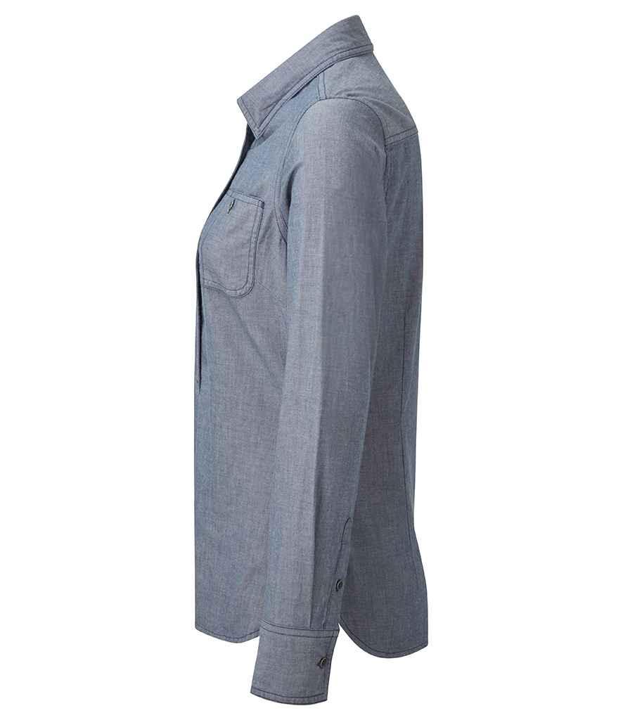 Premier Ladies Organic Fairtrade Certified Long Sleeve Chambray Shirt | Indigo Denim Shirt Premier style-pr347 Schoolwear Centres
