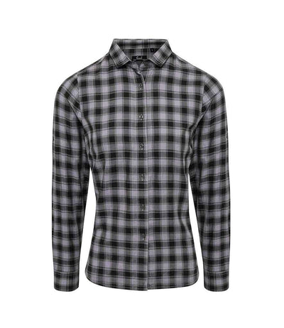 Premier Ladies Mulligan Check Long Sleeve Shirt | Steel/Black Shirt Premier style-pr350 Schoolwear Centres