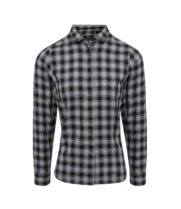 Premier Ladies Mulligan Check Long Sleeve Shirt | Steel/Black Shirt Premier style-pr350 Schoolwear Centres