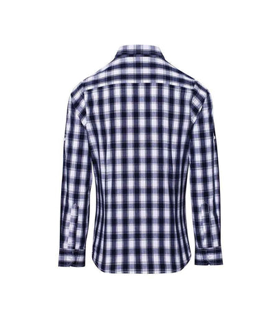 Premier Ladies Mulligan Check Long Sleeve Shirt | White/Navy Shirt Premier style-pr350 Schoolwear Centres