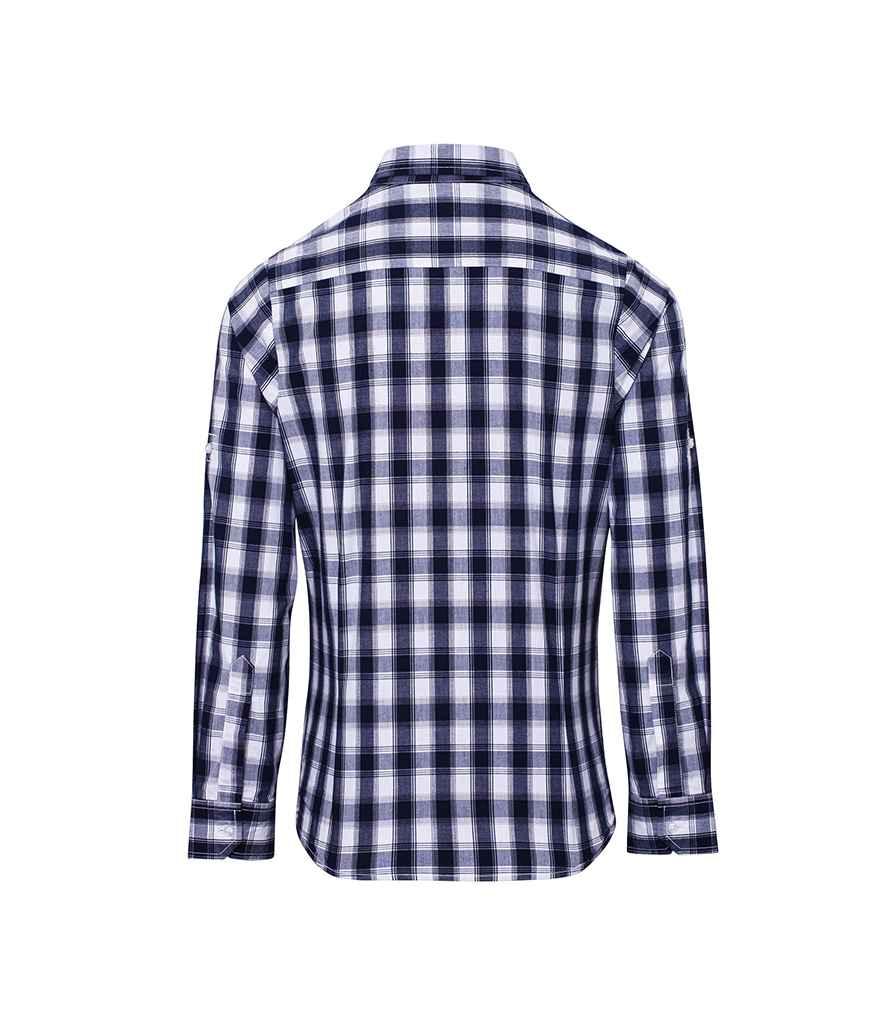 Premier Ladies Mulligan Check Long Sleeve Shirt | White/Navy Shirt Premier style-pr350 Schoolwear Centres