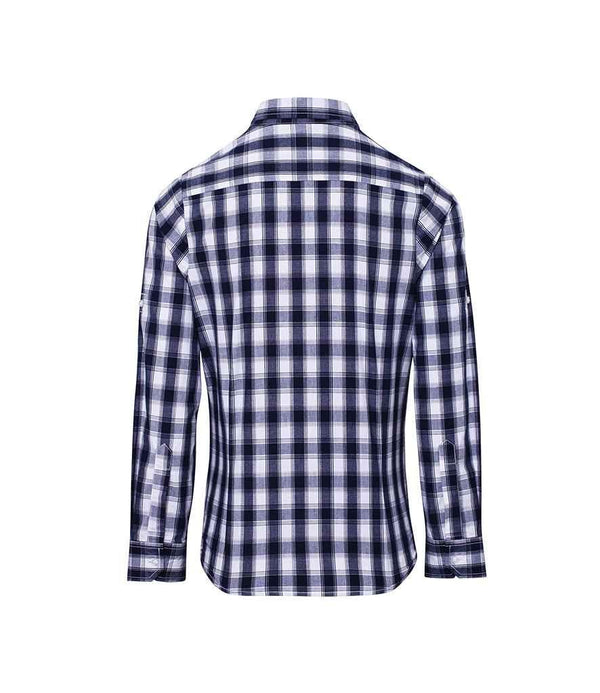 Premier Ladies Mulligan Check Long Sleeve Shirt | White/Navy Shirt Premier style-pr350 Schoolwear Centres