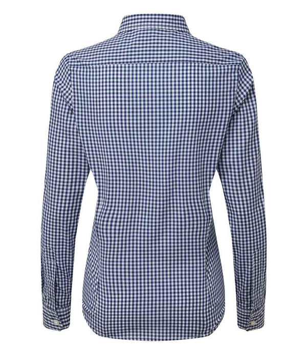 Premier Ladies Maxton Check Long Sleeve Shirt | Navy/White Shirt Premier style-pr352 Schoolwear Centres