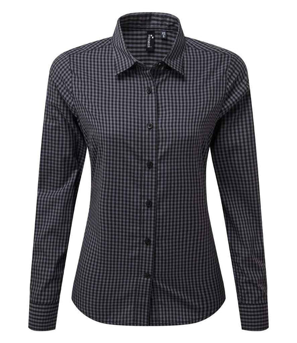 Premier Ladies Maxton Check Long Sleeve Shirt | Steel/Black Shirt Premier style-pr352 Schoolwear Centres
