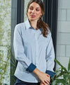 Women's denim pindot long sleeve shirt