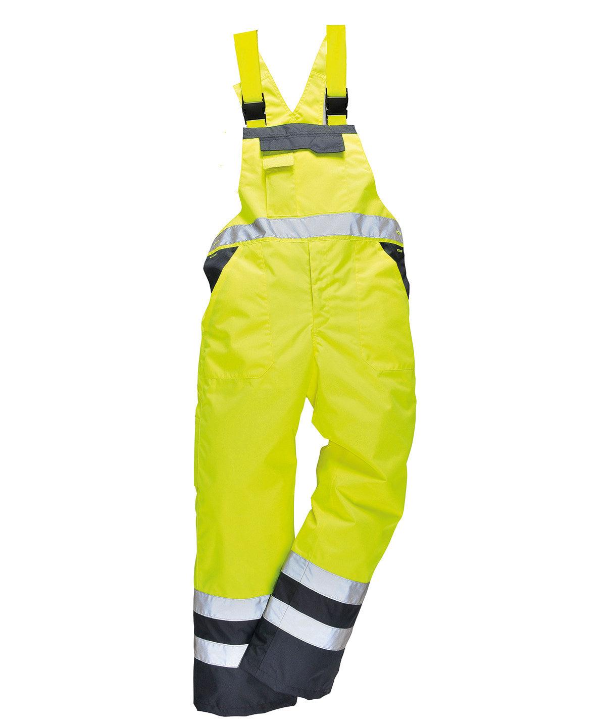 Yellow/Navy* - Contrast bib and brace unlined (S488) Coveralls Portwest Plus Sizes, Safetywear, Workwear Schoolwear Centres