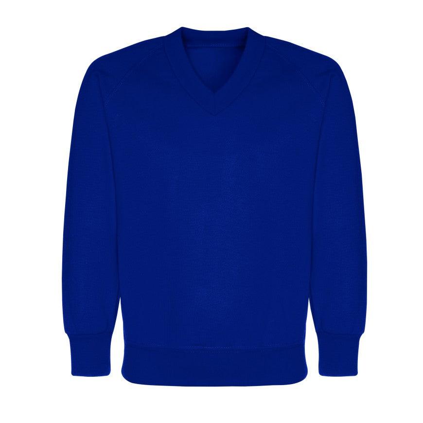 Prince Avenue Academy and Nursery | Royal V-neck Sweatshirt with School Logo - Schoolwear Centres | School Uniforms near me