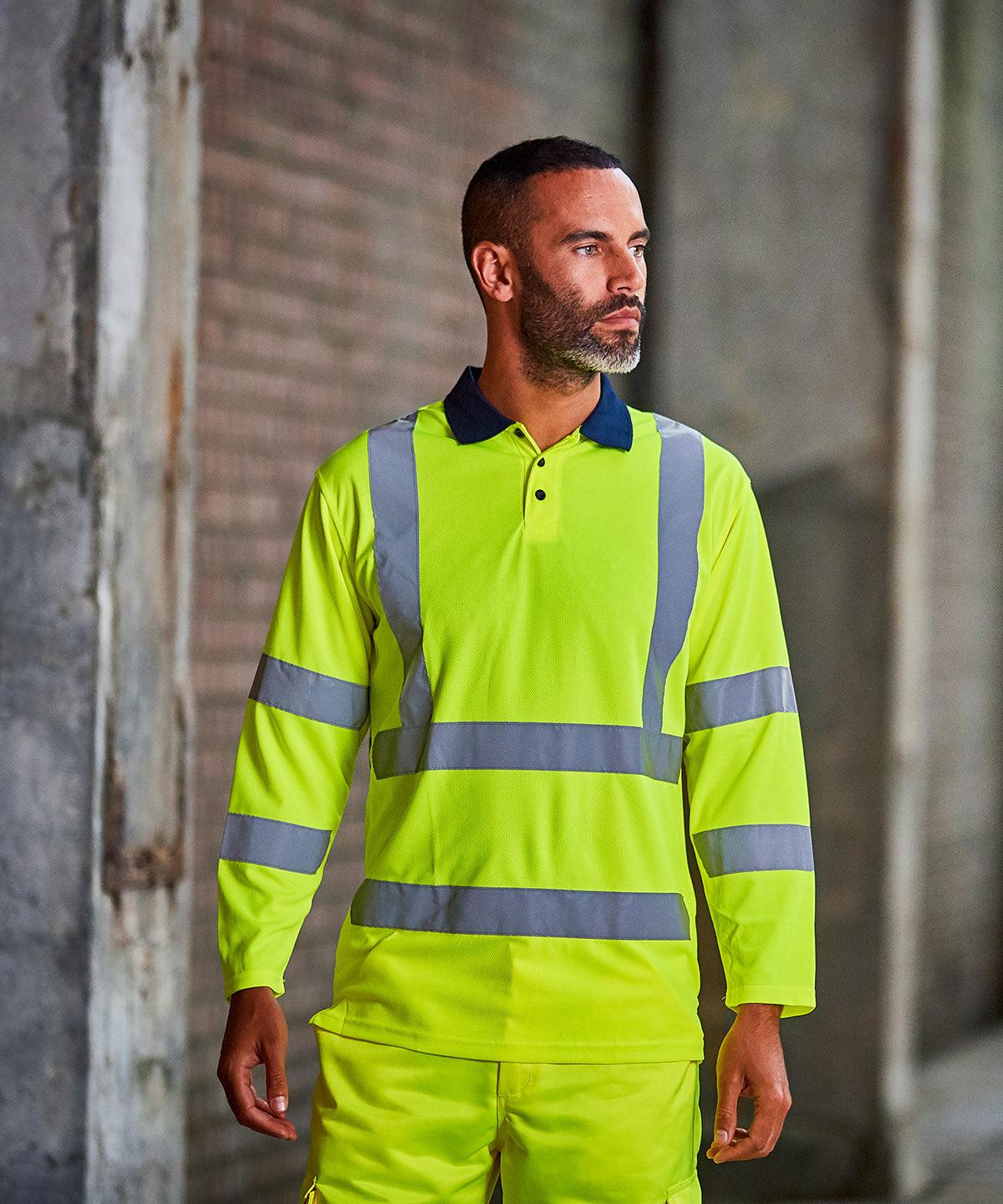 HV Yellow/Navy - High visibility long sleeve polo Polos ProRTX High Visibility Plus Sizes, Polos & Casual, Rebrandable, Safetywear, Workwear Schoolwear Centres