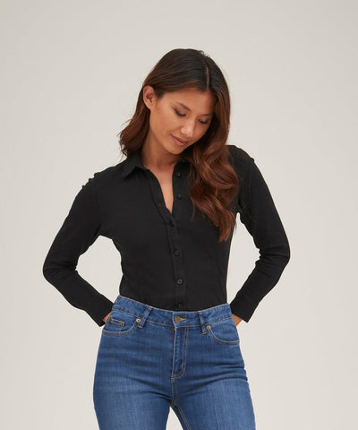 Black - Women's Anna knitted shirt Shirts AWDis So Denim Denim, Shirts & Blouses Schoolwear Centres