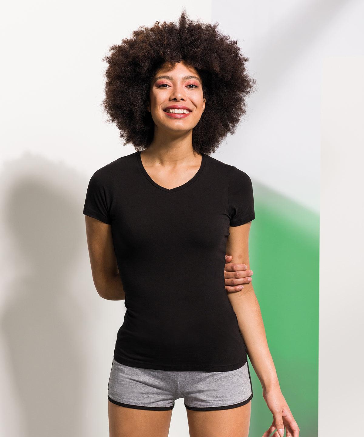 Black - Feel good women's stretch v-neck t-shirt T-Shirts SF Must Haves, Raladeal - Recently Added, Rebrandable, T-Shirts & Vests, Women's Fashion Schoolwear Centres