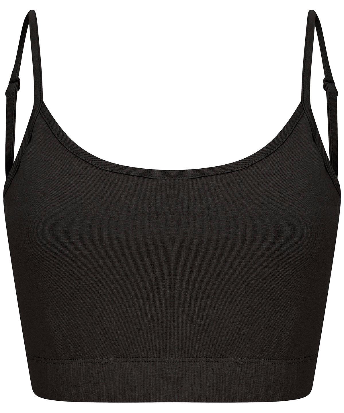 Black - Women's sustainable fashion cropped cami top with adjustable straps T-Shirts SF Cropped, Festival, New Styles For 2022, Organic & Conscious, T-Shirts & Vests, Women's Fashion Schoolwear Centres