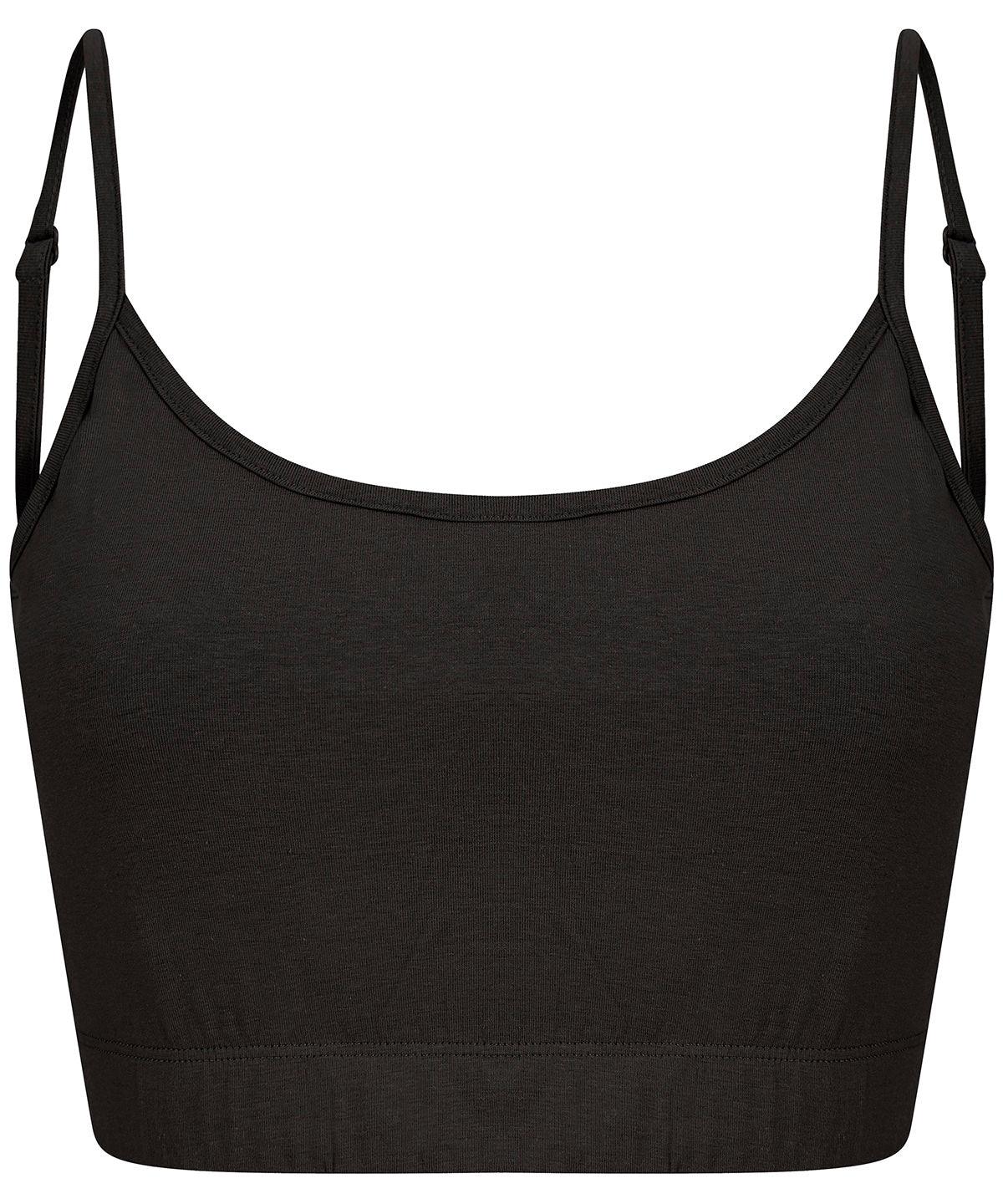 Black - Women's sustainable fashion cropped cami top with adjustable straps T-Shirts SF Cropped, Festival, New Styles For 2022, Organic & Conscious, T-Shirts & Vests, Women's Fashion Schoolwear Centres