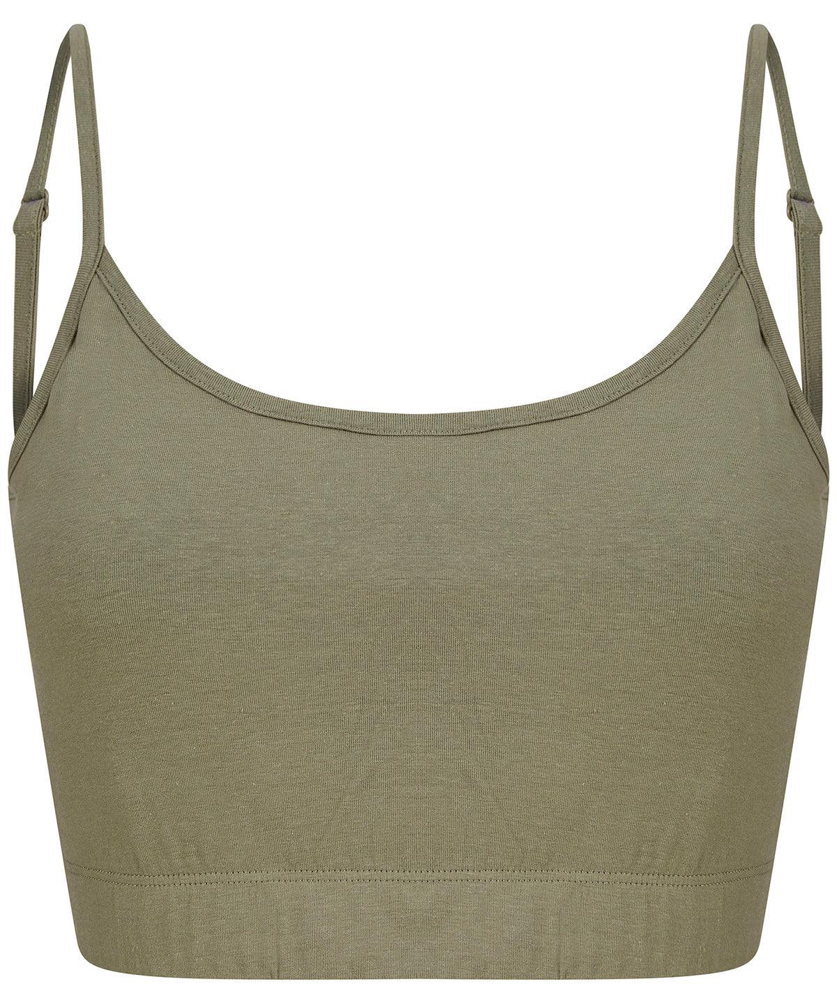 Khaki - Women's sustainable fashion cropped cami top with adjustable straps T-Shirts SF Cropped, Festival, New Styles For 2022, Organic & Conscious, T-Shirts & Vests, Women's Fashion Schoolwear Centres