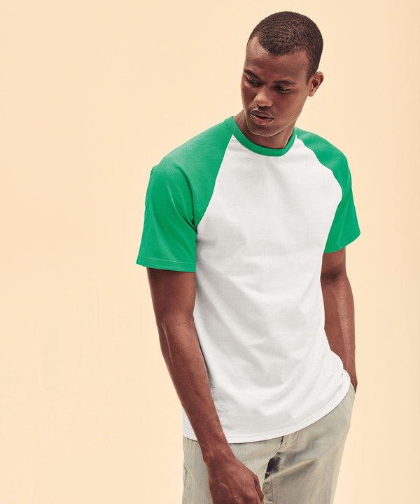 White/Kelly Green* - Short sleeve baseball T T-Shirts Fruit of the Loom Must Haves, Raladeal - High Stock, T-Shirts & Vests Schoolwear Centres