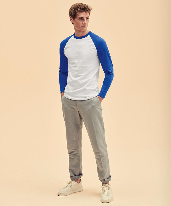 White/Royal Blue* - Long sleeve baseball T T-Shirts Fruit of the Loom Must Haves, Raladeal - High Stock, T-Shirts & Vests Schoolwear Centres