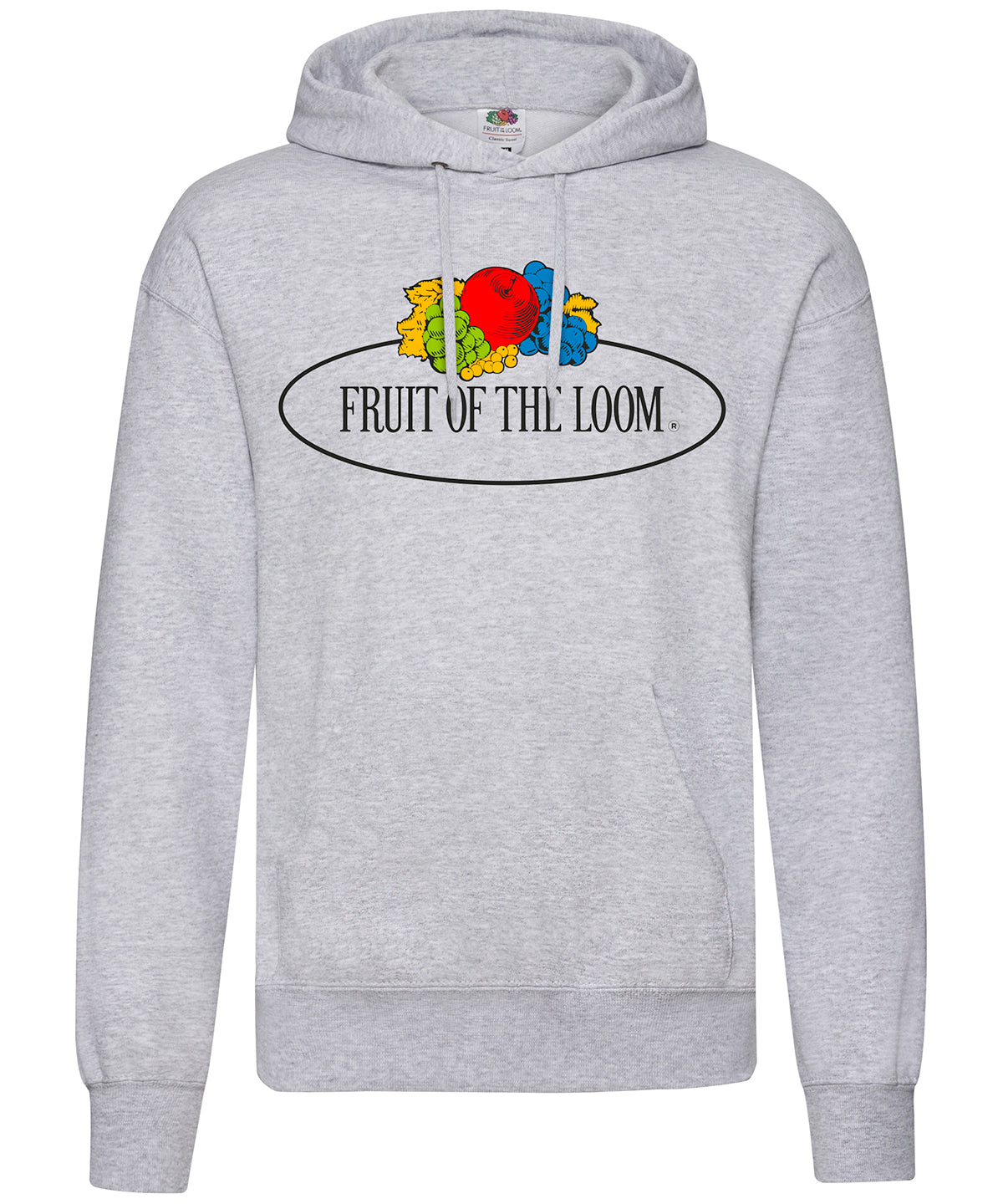 Heather Grey - Vintage hooded sweatshirt large logo print Hoodies Fruit of the Loom Vintage Collection Co-ords, Hoodies, Lounge Sets, New For 2021, New Styles For 2021, Tracksuits, Trending Loungewear Schoolwear Centres
