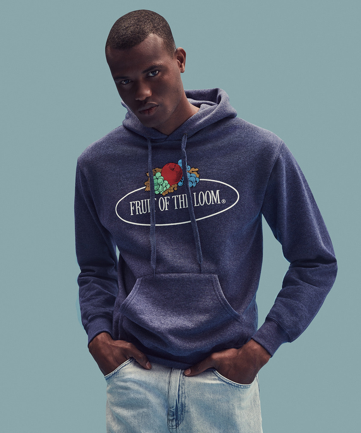 Heather Grey - Vintage hooded sweatshirt large logo print Hoodies Fruit of the Loom Vintage Collection Co-ords, Hoodies, Lounge Sets, New For 2021, New Styles For 2021, Tracksuits, Trending Loungewear Schoolwear Centres