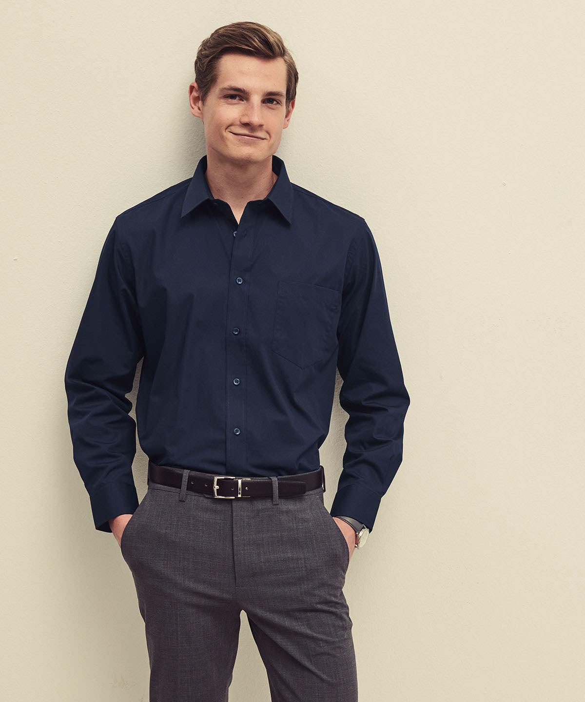 Navy - Poplin long sleeve shirt Shirts Fruit of the Loom Plus Sizes, Shirts & Blouses, Workwear Schoolwear Centres