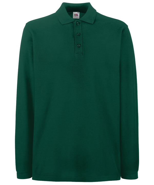 Forest Green - Premium long sleeve polo Polos Fruit of the Loom Fruit of the Loom Polos, Must Haves, New Colours For 2022, Plus Sizes, Polos & Casual Schoolwear Centres