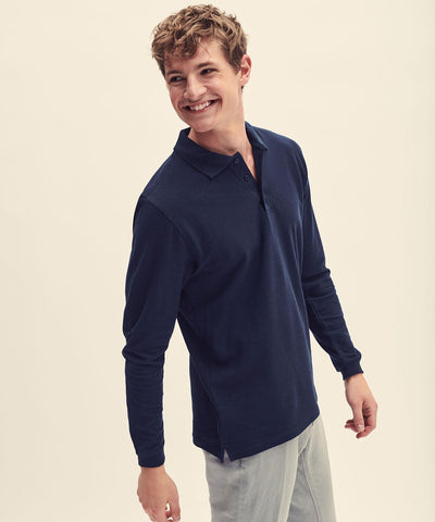 Deep Navy - Premium long sleeve polo Polos Fruit of the Loom Fruit of the Loom Polos, Must Haves, New Colours For 2022, Plus Sizes, Polos & Casual Schoolwear Centres