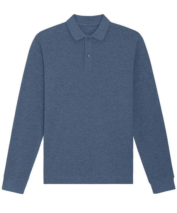 Dark Heather Blue - Prepster long sleeve unisex polo (STPU332) Polos Stanley/Stella Exclusives, New For 2021, New In Autumn Winter, New In Mid Year, Organic & Conscious, Polos & Casual, Raladeal - Stanley Stella, Stanley/ Stella Schoolwear Centres