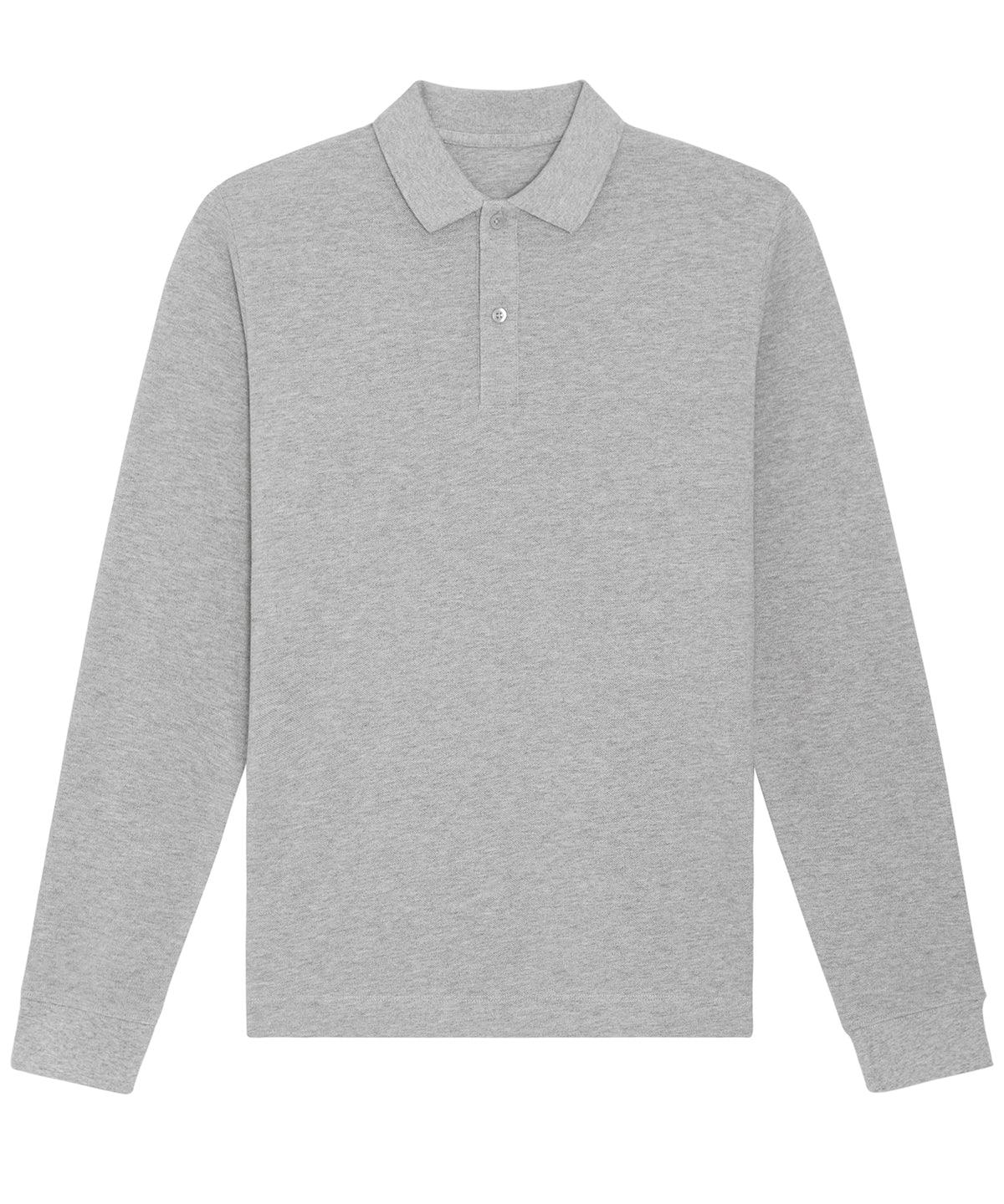 Heather Grey - Prepster long sleeve unisex polo (STPU332) Polos Stanley/Stella Exclusives, New For 2021, New In Autumn Winter, New In Mid Year, Organic & Conscious, Polos & Casual, Raladeal - Stanley Stella, Stanley/ Stella Schoolwear Centres