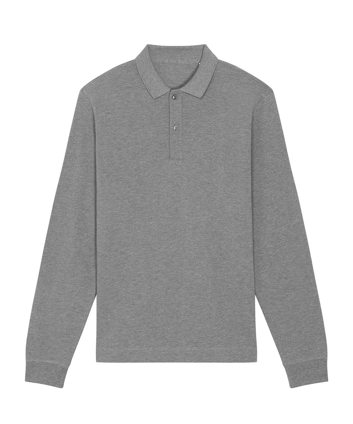 Mid Heather Grey - Prepster long sleeve unisex polo (STPU332) Polos Stanley/Stella Exclusives, New For 2021, New In Autumn Winter, New In Mid Year, Organic & Conscious, Polos & Casual, Raladeal - Stanley Stella, Stanley/ Stella Schoolwear Centres