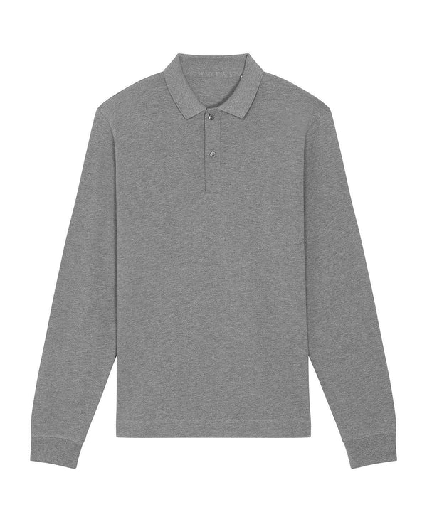 Mid Heather Grey - Prepster long sleeve unisex polo (STPU332) Polos Stanley/Stella Exclusives, New For 2021, New In Autumn Winter, New In Mid Year, Organic & Conscious, Polos & Casual, Raladeal - Stanley Stella, Stanley/ Stella Schoolwear Centres