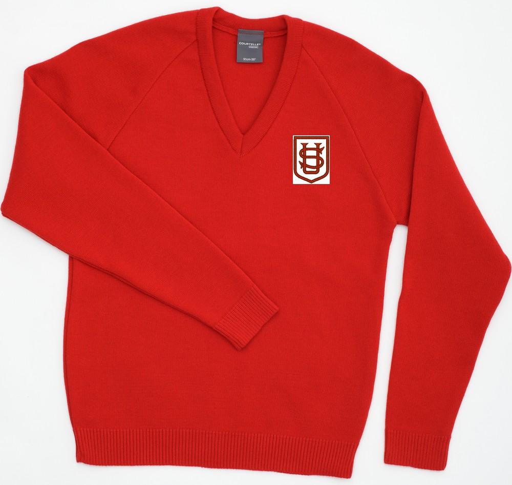 Saint Ursula's Catholic School -  Red Knitted (Knitwear) Jumper with School logo - Schoolwear Centres | School Uniform Centres