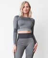 Bright Blue/Navy - Women's seamless panelled long sleeve crop top T-Shirts Tombo Activewear & Performance, Cropped, Must Haves, On-Trend Activewear, Padded Perfection, Plus Sizes, Raladeal - Recently Added, Rebrandable, Sports & Leisure, T-Shirts & Vests Schoolwear Centres