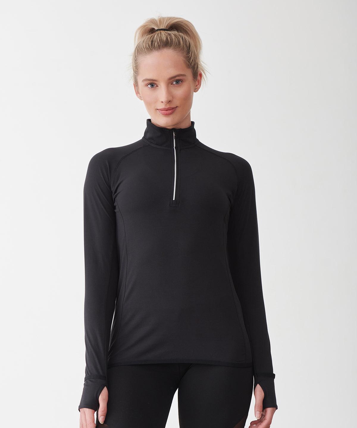 Black - Women's long-sleeved ¼ zip top Sports Overtops Tombo Activewear & Performance, Sports & Leisure Schoolwear Centres