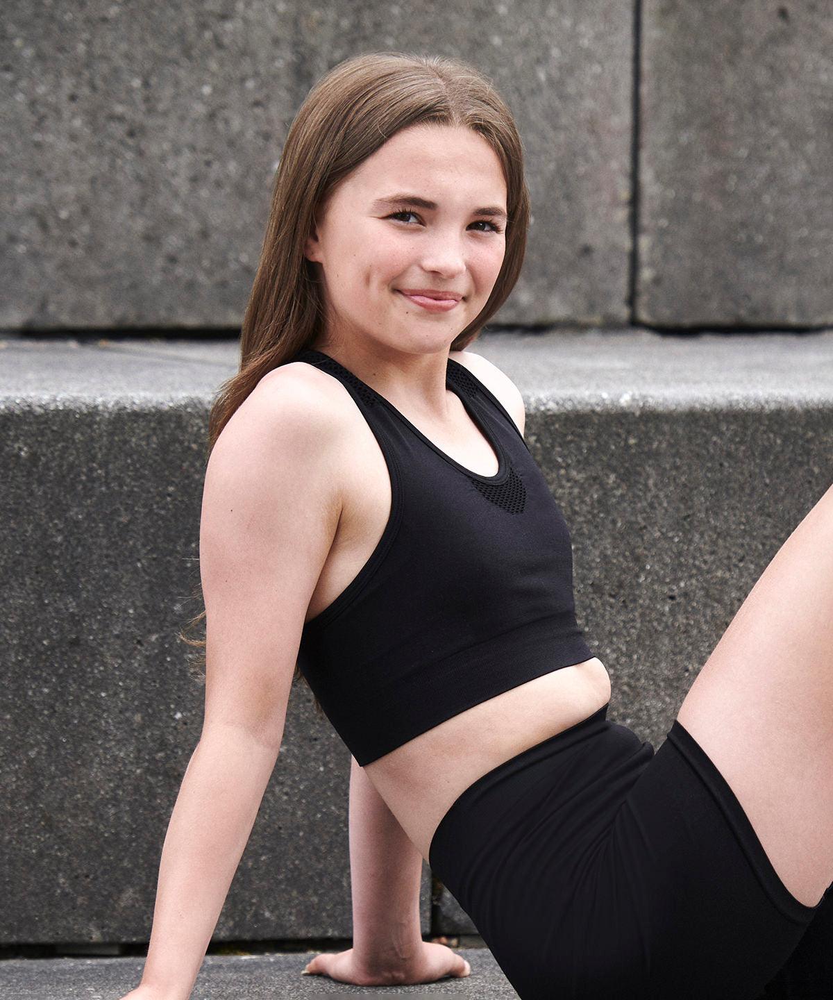 Grey Marl - Kids seamless crop top Bras Tombo Activewear & Performance, Cropped, Plus Sizes, Rebrandable, Sports & Leisure, T-Shirts & Vests Schoolwear Centres