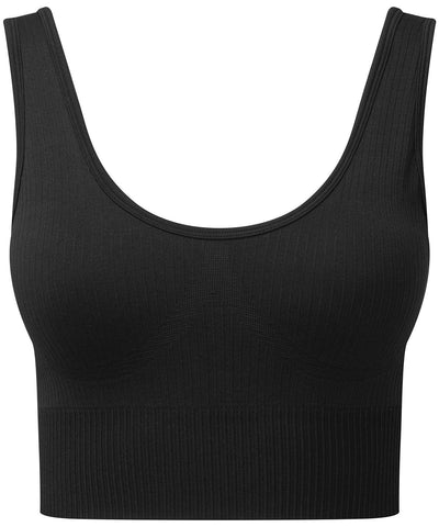 Black - Women's TriDri® ribbed seamless 3D fit multi-sport bra Bras TriDri® Activewear & Performance, Back to the Gym, Co-ords, Exclusives, Lounge Sets, Must Haves, New For 2021, New Styles For 2021, Rebrandable, Sports & Leisure Schoolwear Centres